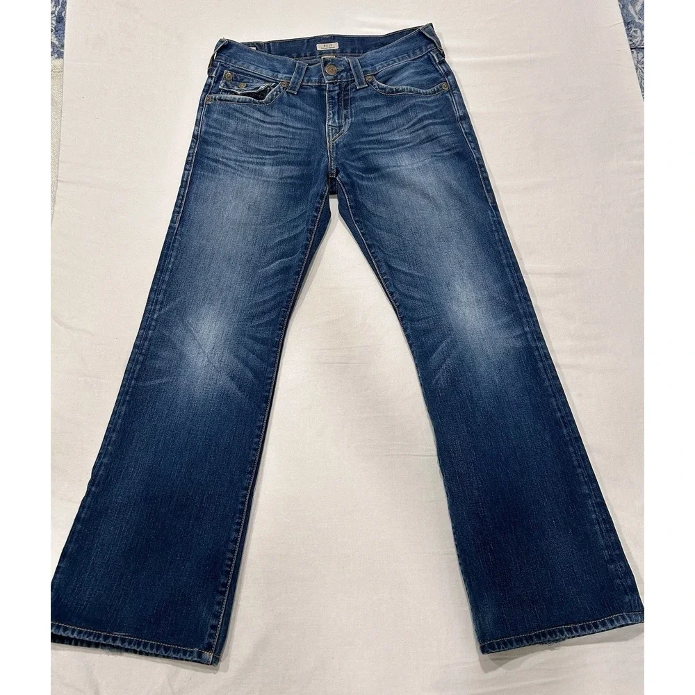 True Religion Billy Relaxed Bootcut Jeans Sz 30 x 30 Blue Dark Wash Flap Pockets